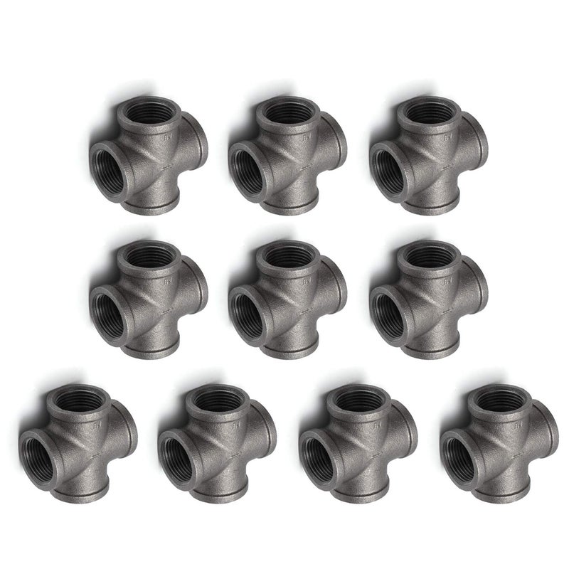 Home TZH 1" 4-Way Cross Fitting Connector, Home TZH Malleable iron Pipe Fittings for Industrial vintage style, Flanges with Threaded Hole for DIY Project/Furniture/Shelving Decoration (10, 1â€œ) - Image 1